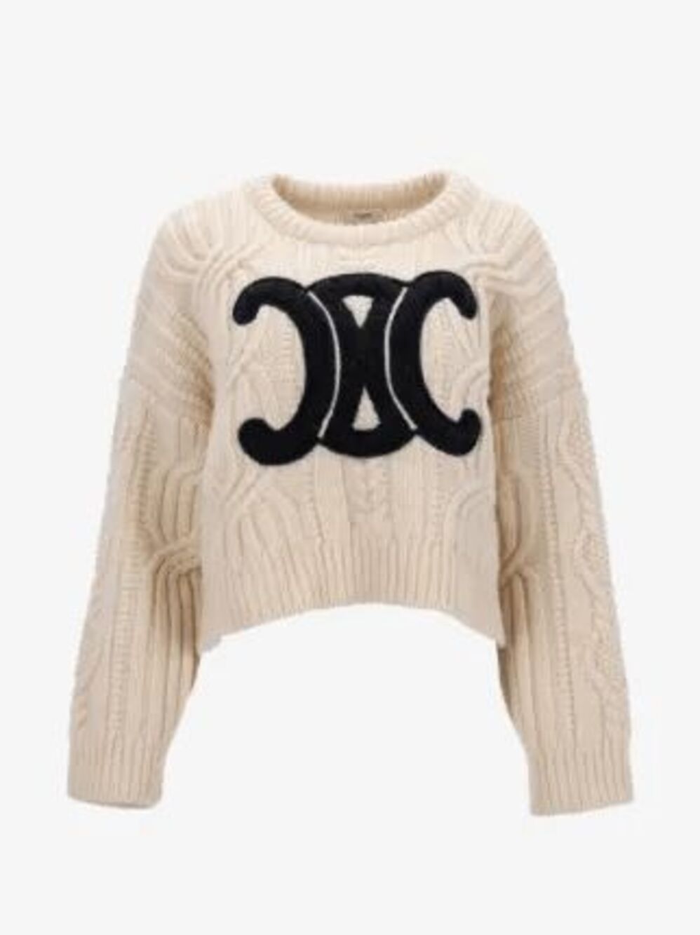 Celine Cashmere Wool Embroidered Cable Knit Crewneck Sweater Women's Size Medium